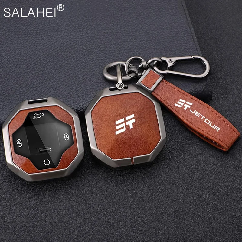 

Leather Car Smart Remote Key Case Fob Cover Protector Holder Shell For Chery Jetour Traveller T2 2023 2024 Keychain Accessories