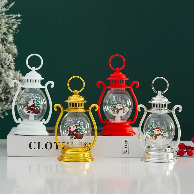 Christmas Hanging LED Lantern With Handle Electric Santa Claus Merry Christmas Flameless Lantern For Home Festive Decoration