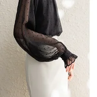 Spring Summer Black Polka Dots Mesh Women's Chiffon Blouses 2025 New Long Sleeve Stand Collar Vintage Loose Shirts Female - Image 6