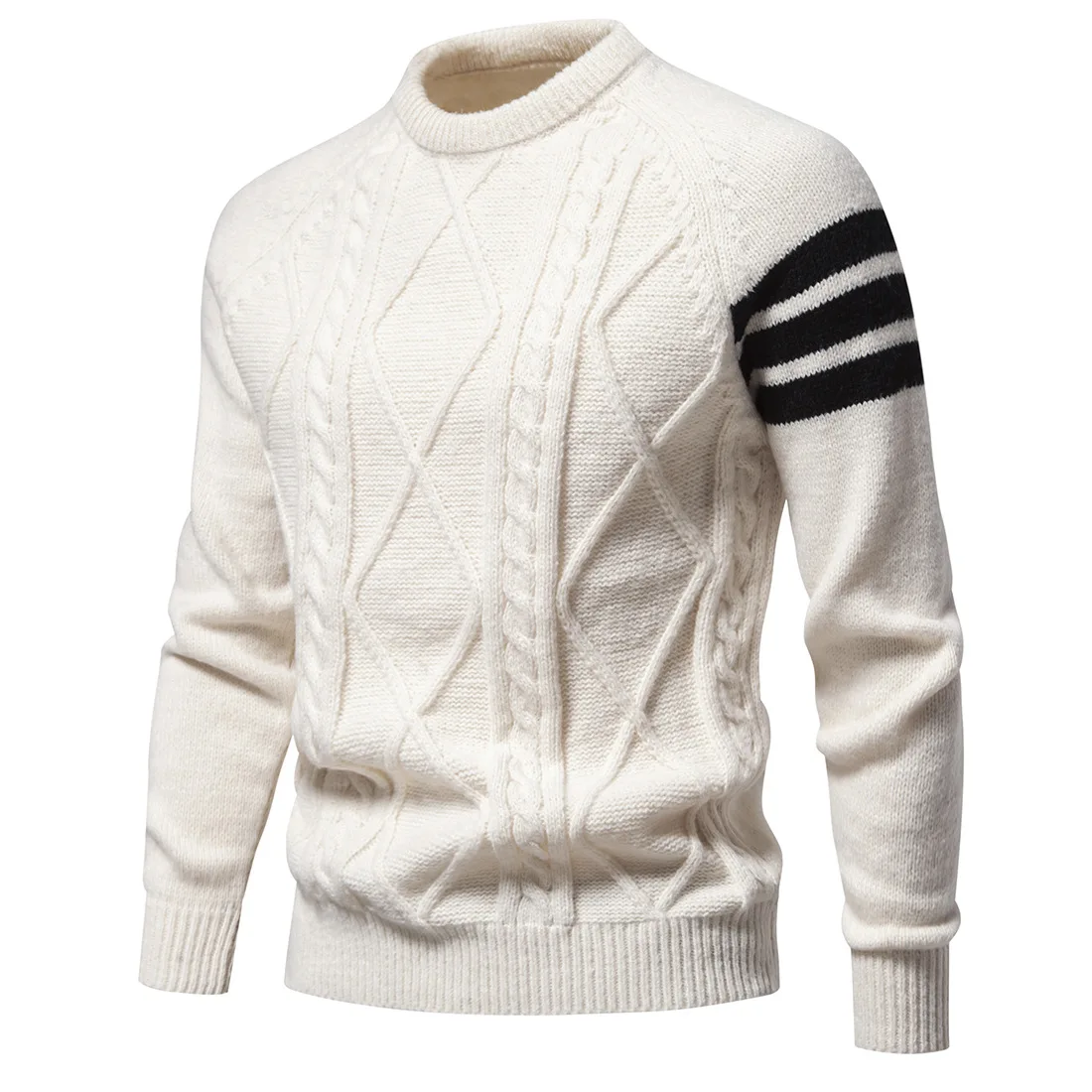 

YM098 Autumn and Winter Men's Round Neck Knit Fashion Pullover Casual Half High Neck Twisted Splice Sweater