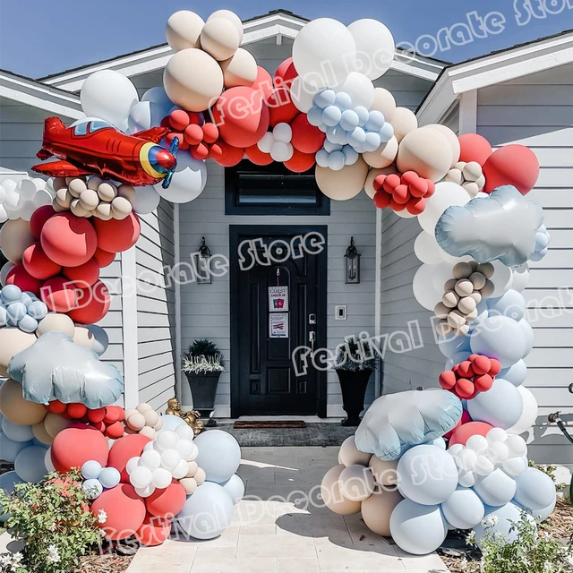 151pcs Airplane Cloud Foil Balloon Garland Jet Ballon Macaron Blue White Balloon Aviator Themed Birthday Party Decor Baby Shower