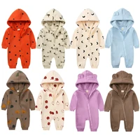 2024 Baby Winter Fleece Romper Print Cotton Warm Outfit Clothes For 0-24M Jumpsuit Newborn Toddler Bear Hoodies Bodysuit Costume 1