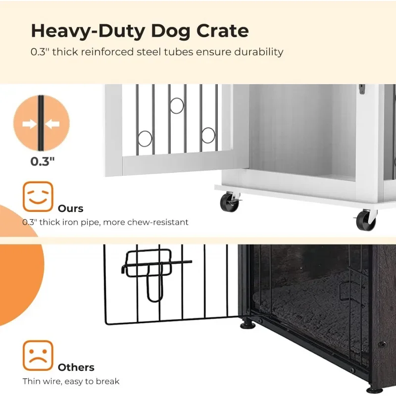 Dog Crate Furniture with Divider for 2 Small to Medium Pets, Wooden Cage End Table, Heavy Duty Indoor Puppy Kennel with Removabl