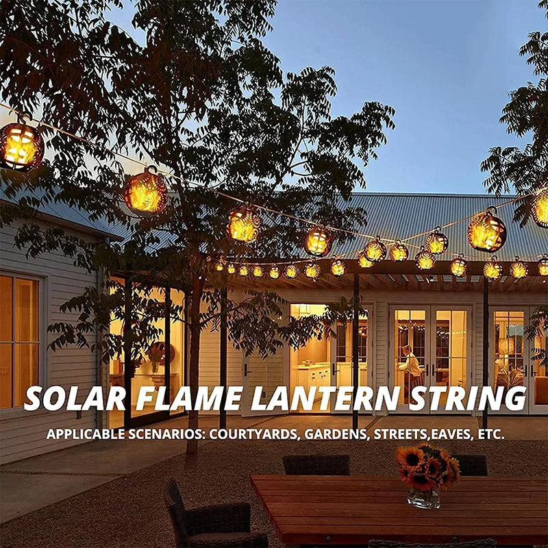 outdoor solar spot lights Outdoor Solar Lights With 8 Flickering Flame Effect Hanging Lanterns String Light Waterproof Garden Patio Fence Christmas Decor led solar garden lights