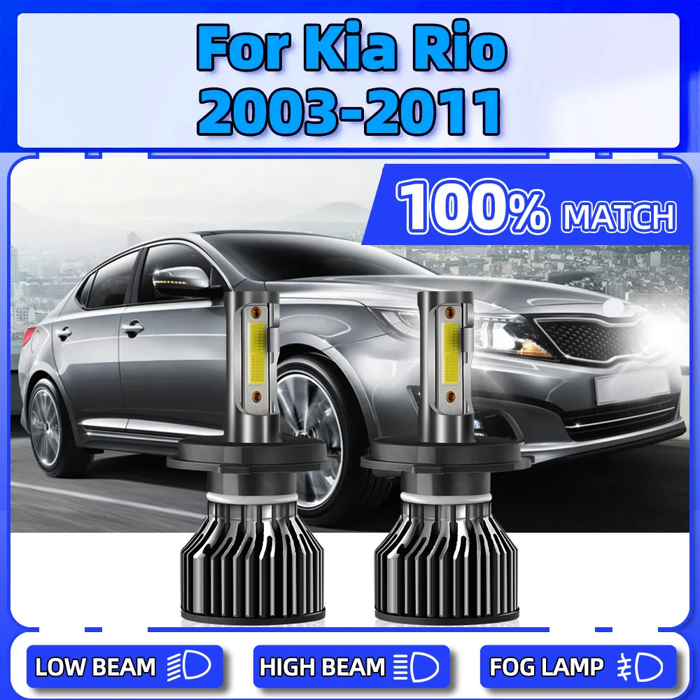 

2Pcs LED Headlight 12V Auto Head Lamps 120W High Low Beam Car Headlamps For Kia Rio 2003 2004 2005 2006 2007 2008 2009 2010 2011