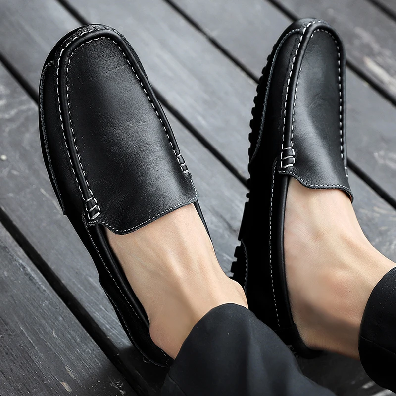 Genuine Leather Men Casual Shoes Brand 2020 Italian Men Loafers Moccasins Breathable Slip on Black Driving Shoes Plus Size 37-47 5