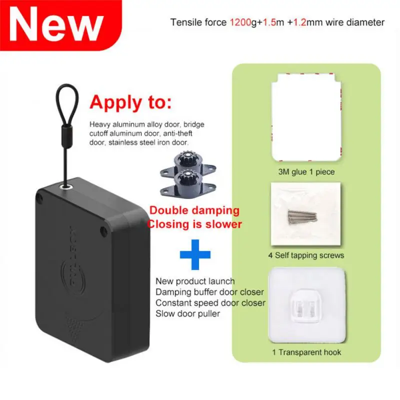 Door Closer Multifunctional Damping Door Closer Automatic Sensor 800g/1200g Pull Punch-free Stopper Suitable Doors