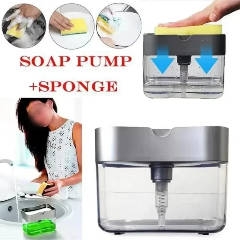 Soap Dispenser 2 In 1 Dishwashing Sponge Holder Kitchen Sink Dish Washing Soap Pump Dispenser Sponge диспенсер для мыла