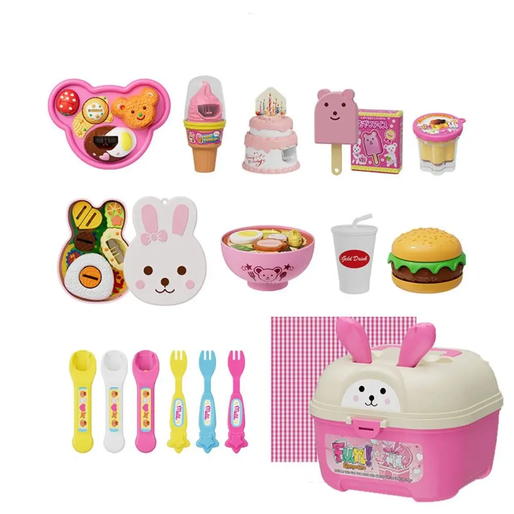 Little BearShape Pudding Feeding Set Pretend Play Early Education Lunch Box Pudding Kawaii Simulation Model Play House Toys
