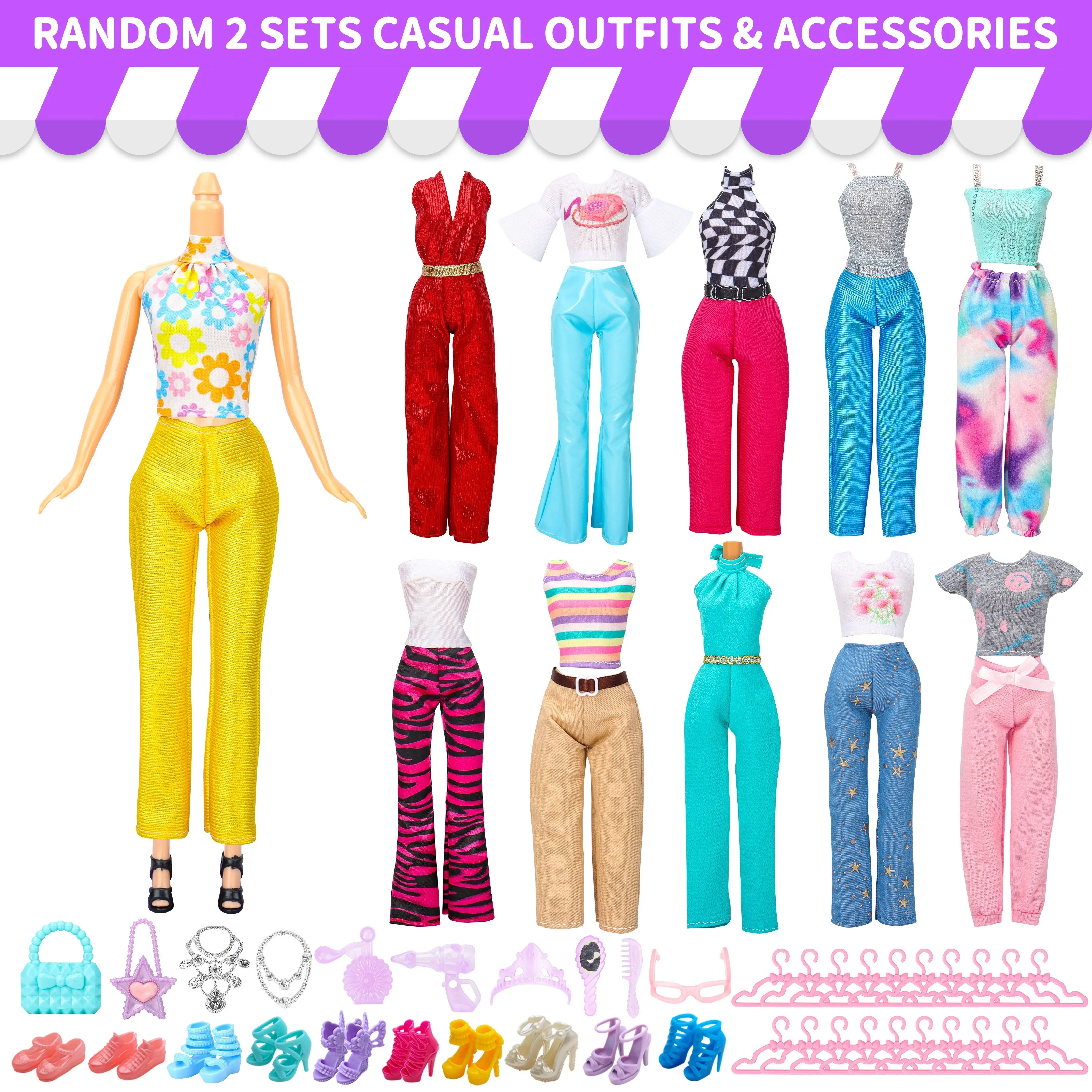 56pcs Doll Clothes and Accessories Set Includes Random 2 Wedding Gowns 2 Evening Dresses 6 Fashion Dresses and other clothes