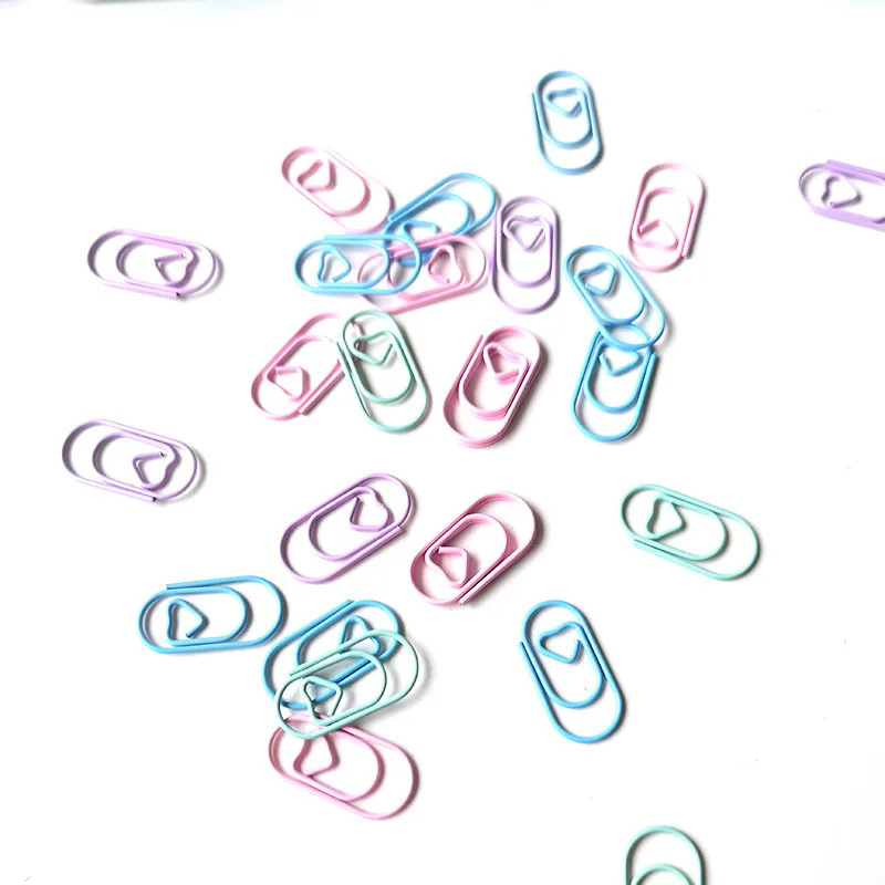 50Pcs 컬러 러브 종이 클립 사무용품 크리 에이 티브 마카롱 종이 클립 워터 드롭 특수 모양의 미니 종이 클립