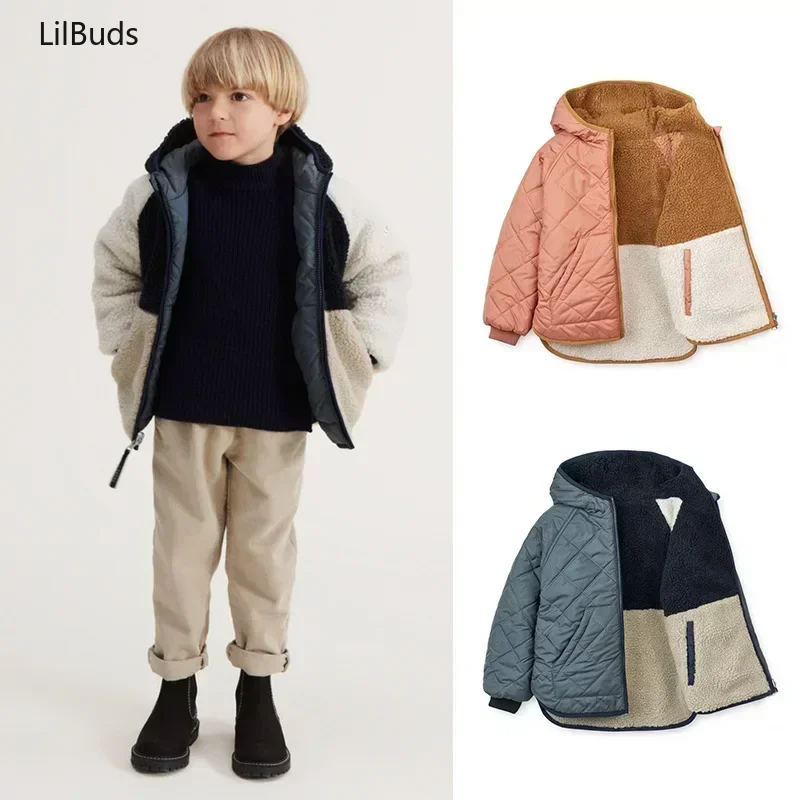 Kids Fashion Casual Winter down Jacket Reversible for Children Clothes Hooded Fleece Zipper Coat Baby Boys Girls Outerwear
