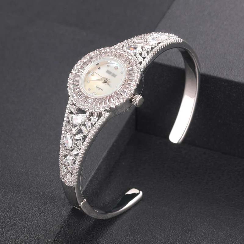 jankelly Qualtiy AAA Zircon Elements Leaf Austrian Crystal Bracelet Watch for Wedding Party Fashion Jewelry Made with