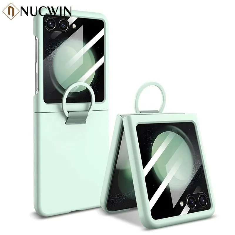 Liquid Silicone Original Ring Holder Case for Samsung Galaxy Zflip 6 Z Flip 5 6 Screen Glass Film 2in1 Shockproof Cover Z Flip 6_voghion.com