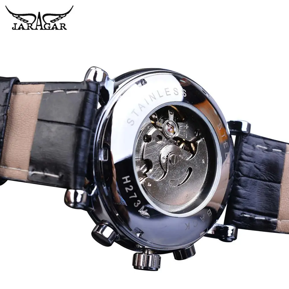 Jaragar-relógio de Couro Genuíno Masculino Relógio de Pulso Branco Relógio Automático Mostrador Minimalismo Data Marca Masculina - Image 6