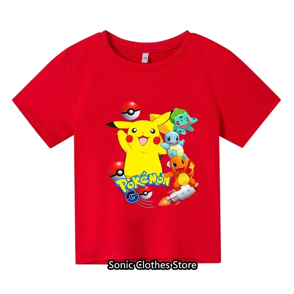 Summer New 3-14 Year Old Children's Pokemon Fashion Clothing Boys Short Sleeved Pikachu T-shirts Girls Casual T-shirts 5