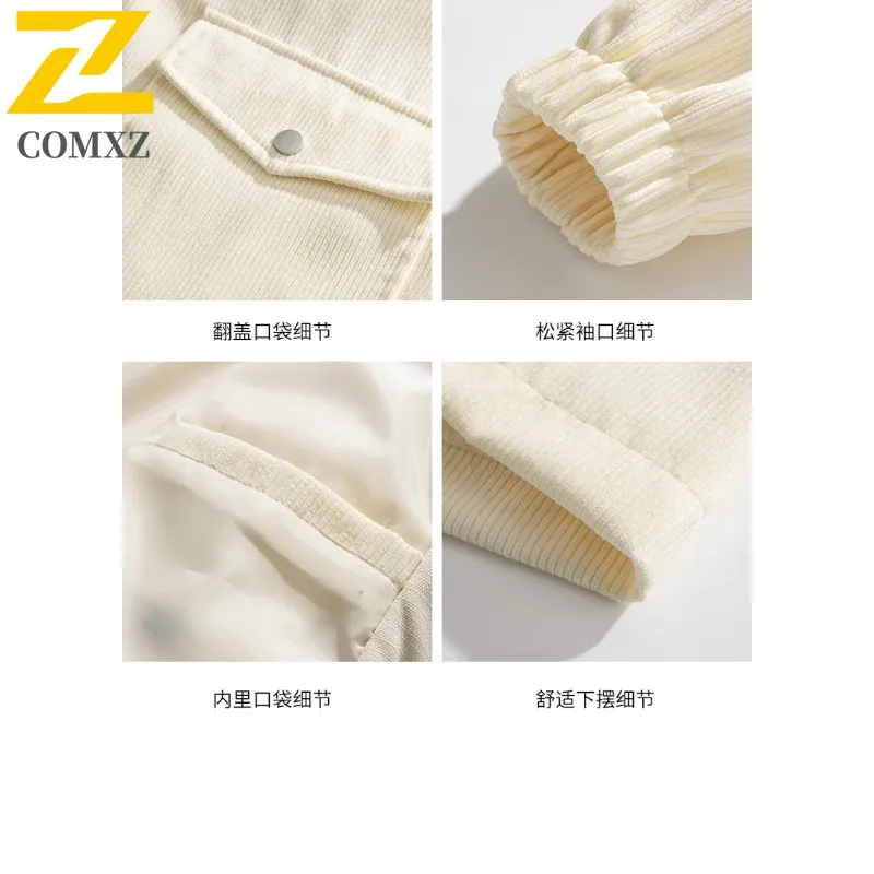 COMXZ 2025 New Unisex Corduroy Cotton Baseball Jacket Academy-Style Winter Coat Thickened Warm Versatile Solid Color windbreaker