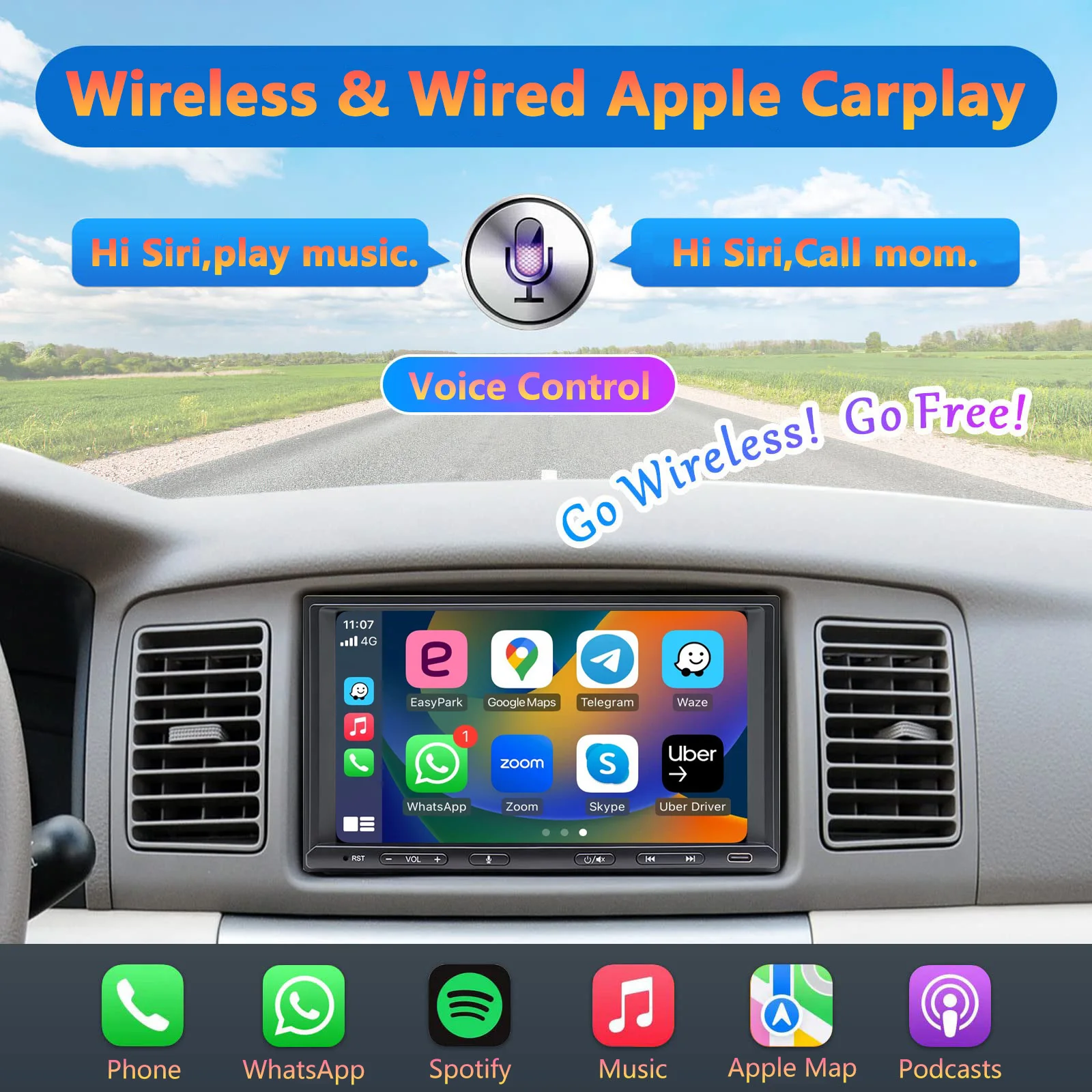 7 Inch Android Auto Car Radio 8 Core 4G 64G Car Stereo Double Din Multimedia Wireless Carplay Radio 2 Din Audio Navigator