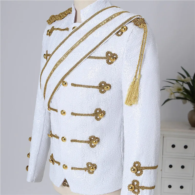 Modern Michael Jackson Sequined Performance Outfit New Men's Banquet Guest Band Rock Singer Costume Stand Up Collar Jacket