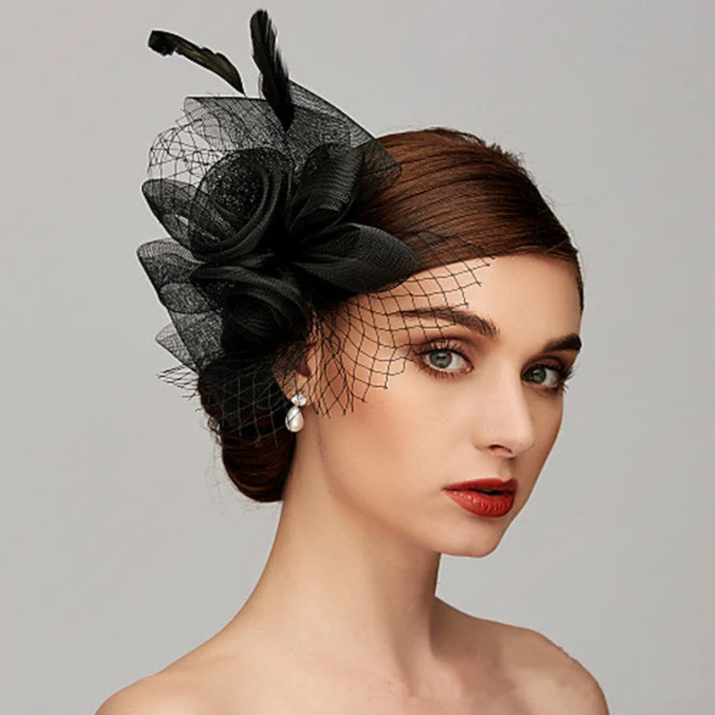 Bridal Hair Accessories Vintage Bridal Gauze Veil Bow Feather Mesh Mask Hair Accessories Wedding Party Korea Japan Black White hair accessories bridal hair accessories bridal jewelry set lace veil