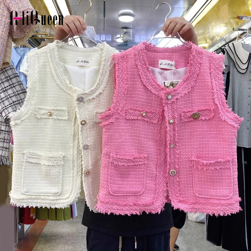 

Korean Single-breasted Tassel Braided Tweed Vest Jacket Small Fragrant Round Neck Waistcoat Women Temperament Coat Tank Top