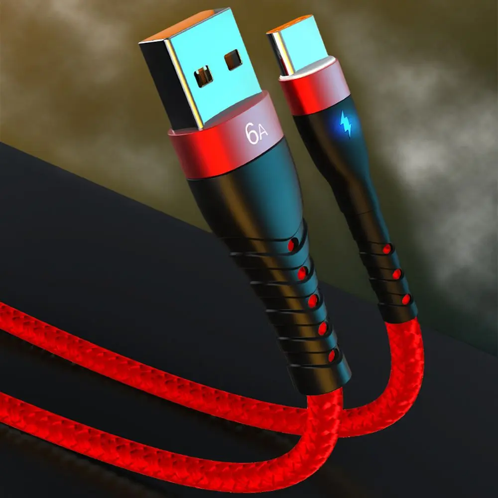 Tablet Charger Data Line 6A Scp Pd 66W Usb Type C Cable Fast Charging Cable Led Indicator For Xiaomi Redmi Huawei Oppo