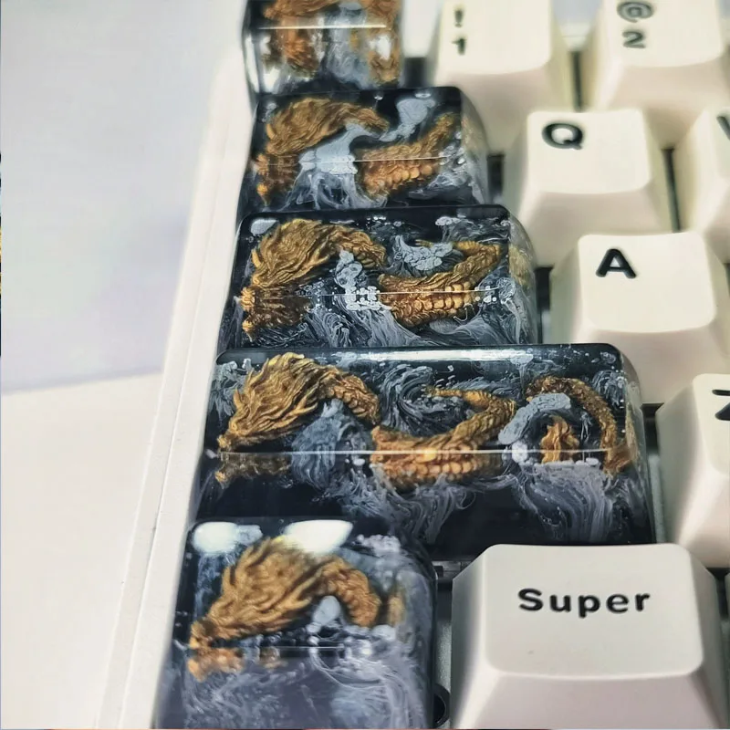 

Personalized Resin Game Mechanical Keyboard Black Gold Dragon Key Cap R4 ESC 6.25U Space Custom Gift Cross Shaft KeyCap