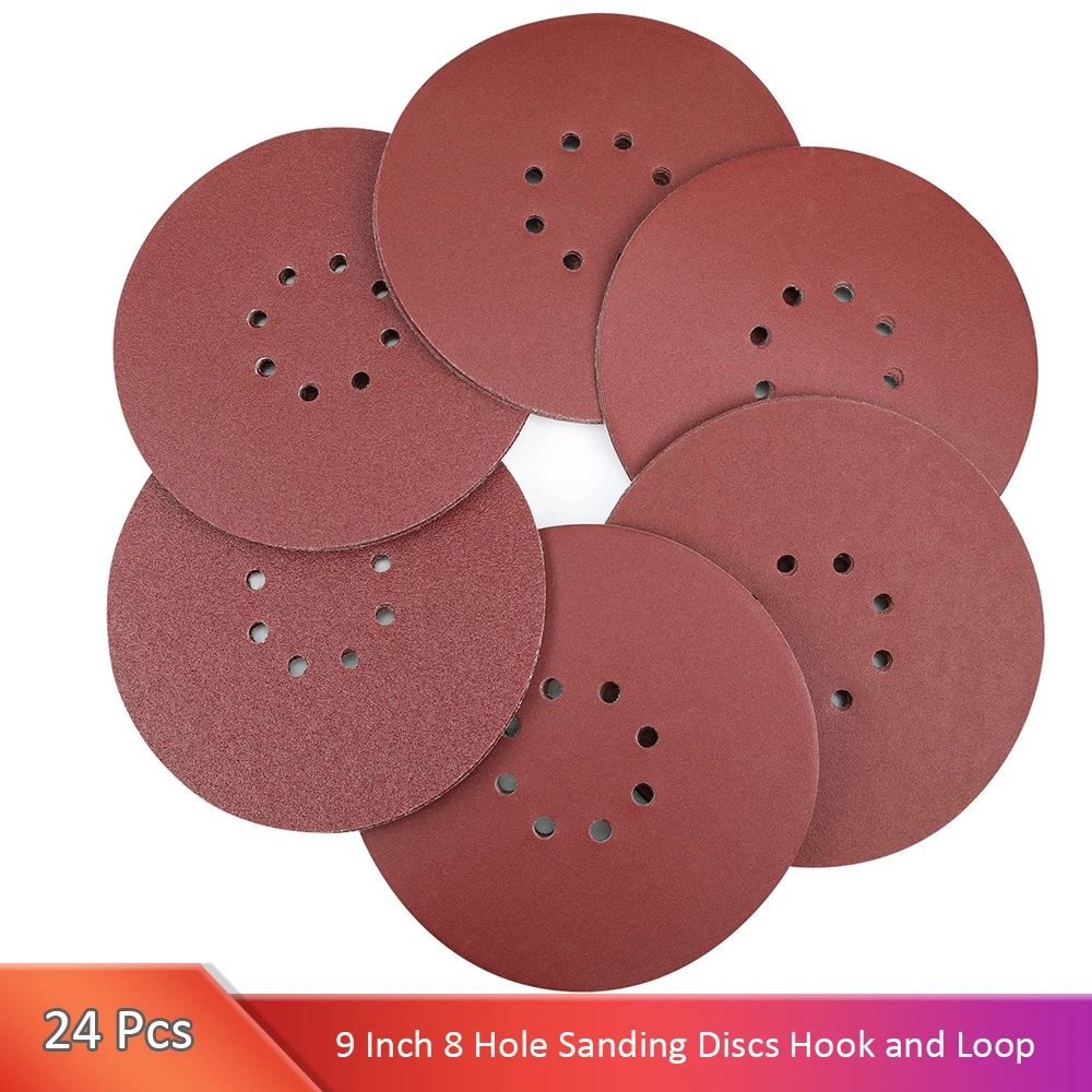 

24 PCS Sanding Discs Sander Paper for Drywall Sander, 8-Hole Hook-and-Loop Sanding Discs Sandpaper A80/100/120/150/180/240 Grit