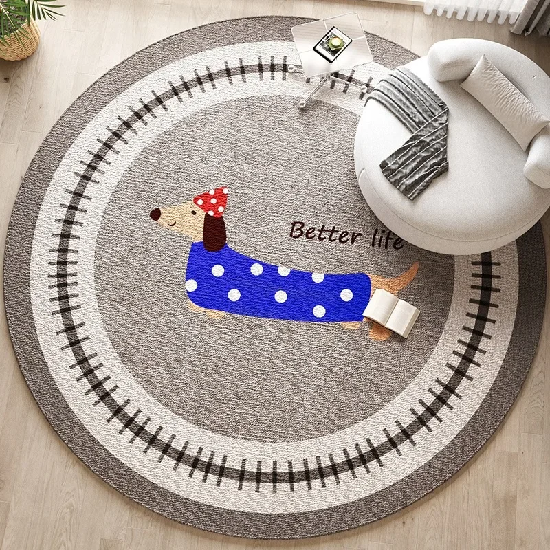 Carpet for Living Room Round Light Luxury Cartoon Sausage Dog Cute Bedroom Rug Modern Simple Sofa Coffee Table Mat Ковер Tapete