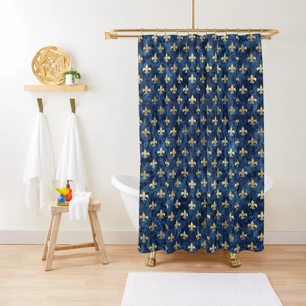 

Gold fleur-de-lis blue patternShower Curtain Bathroom For Shower Set For Bathroom Shower For Bathrooms Curtain