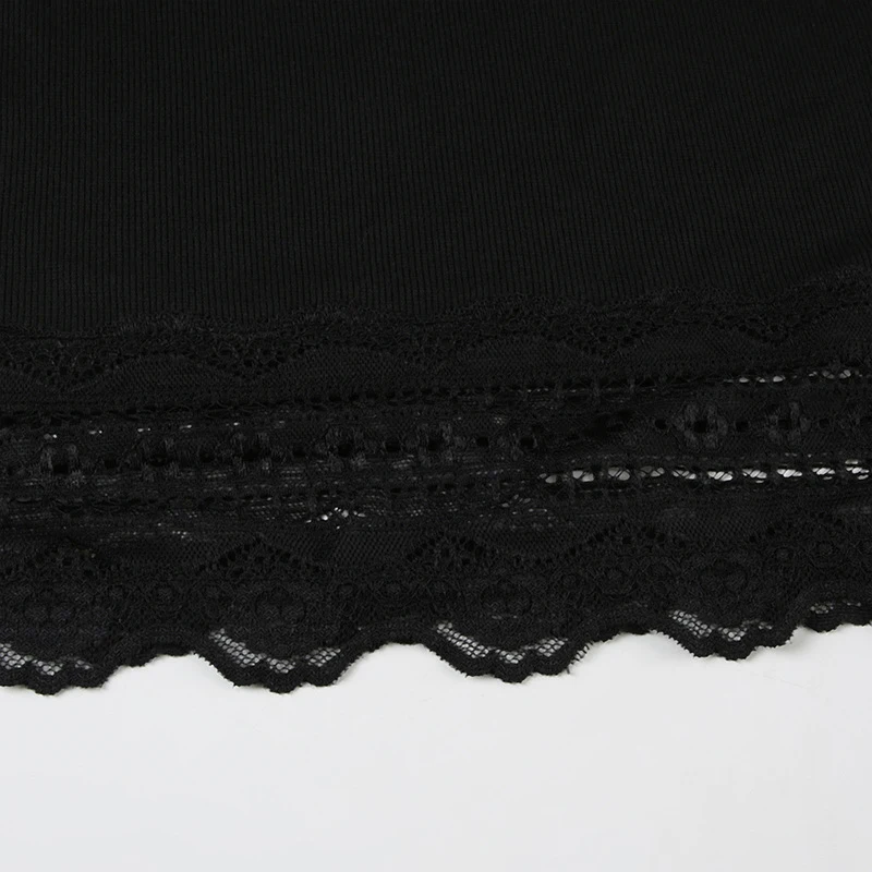 Gothic Dress y2k Women Clothes Lace Trim Round Neck Long Sleeve Ribbed Bodycon Dress Grunge Party Dresses Streetwear