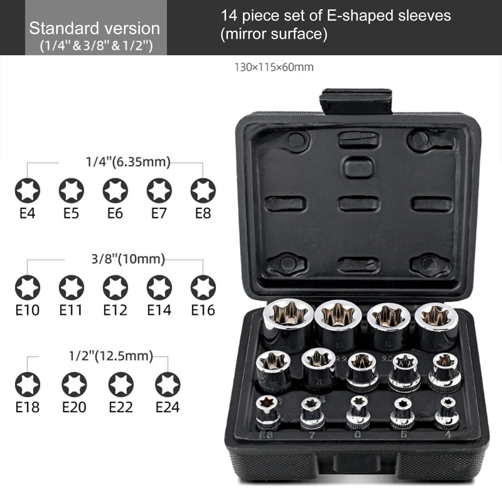 

14Pc Extraction Socket Set Impact Bolt Nut Remover Set Bolt Extractor Tool Kit For Removing Damaged Bolts Nuts Screws