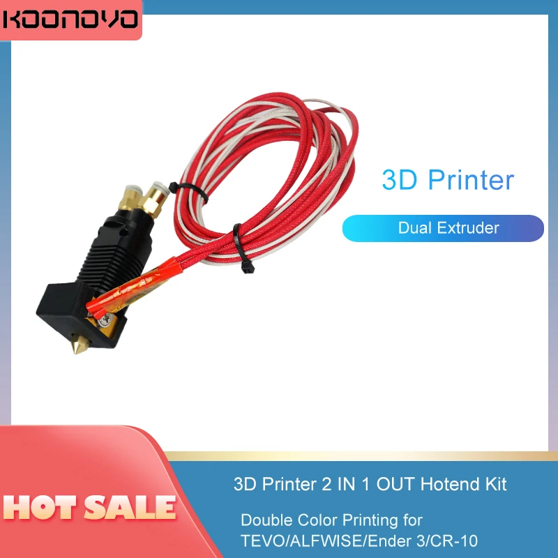 3D Printer 2 IN 1 OUT Hotend Kit KOONOVO Dual Extruder Set Heated Etruder Double Color Printing for TEVO/ALFWISE/Ender 3/CR-10