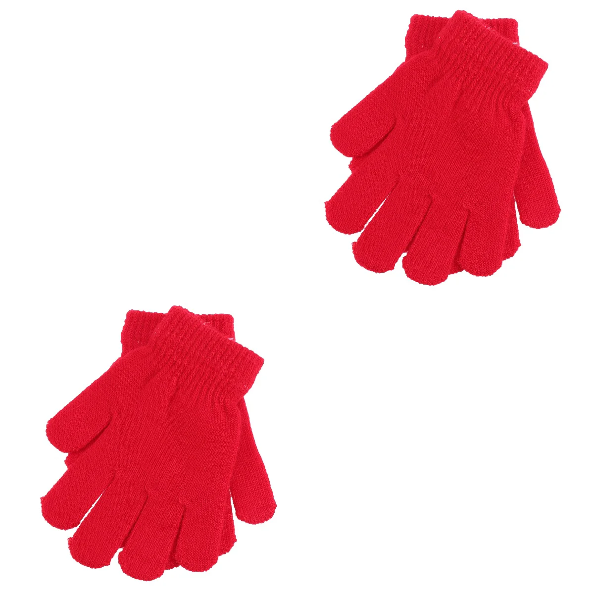 2pcs Children's Gloves Autumn and Winter Models Knitted Solid Color Five Fingers Warm Gloves 4-12 Years Old (Red)