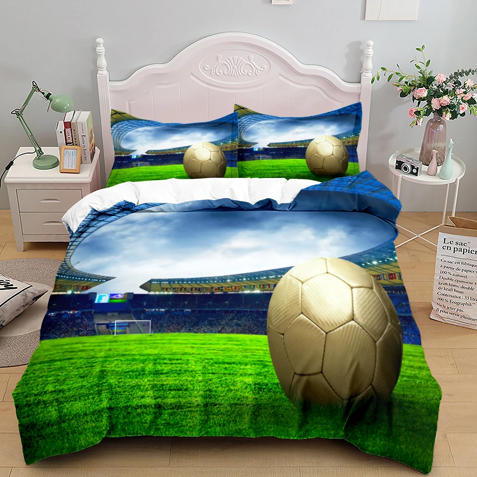 3d Futebol Rei Rainha Capa De Edredão Jogo De Futebol Dos Desenhos Animados  Conjunto Cama Para Crianças Adolescentes Adultos Bola Esporte 2/3pcs  Poliéster Colcha Capa - Conjunto De Roupa De Cama - AliExpress