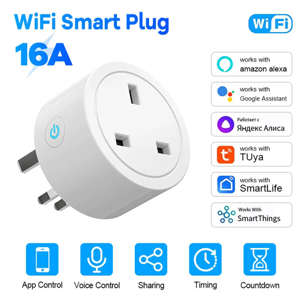 WiFi Smart Plug 16A UK ซ็อกเก็ต Energy Monitor Alexa Google Home App ควบคุมตั้งเวลาเสียงระยะไกลสําหรับปลั๊กไฟฟ้า 1