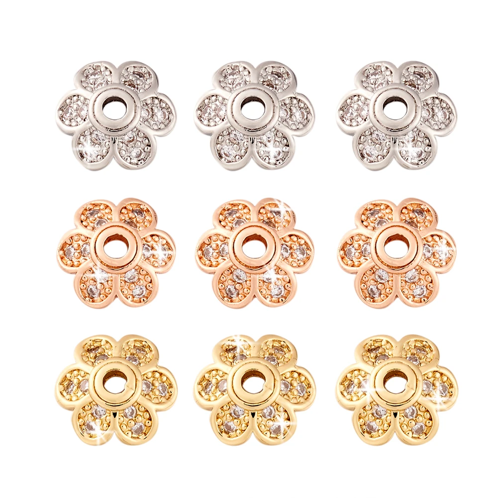 

20pcs Brass Micro Pave Cubic Zirconia Fancy Bead Caps for Bracelet Necklace DIY Jewelry Making Crafts Decor Accessories 8x3mm