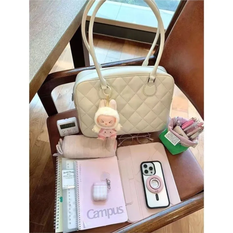 JIAERDI Diamond Grid White Shoulder Bag Wallet Women 2025 Large Capacity Bowling Tote Bag Ladies Harajuku Aesthetic Handbag Y2k