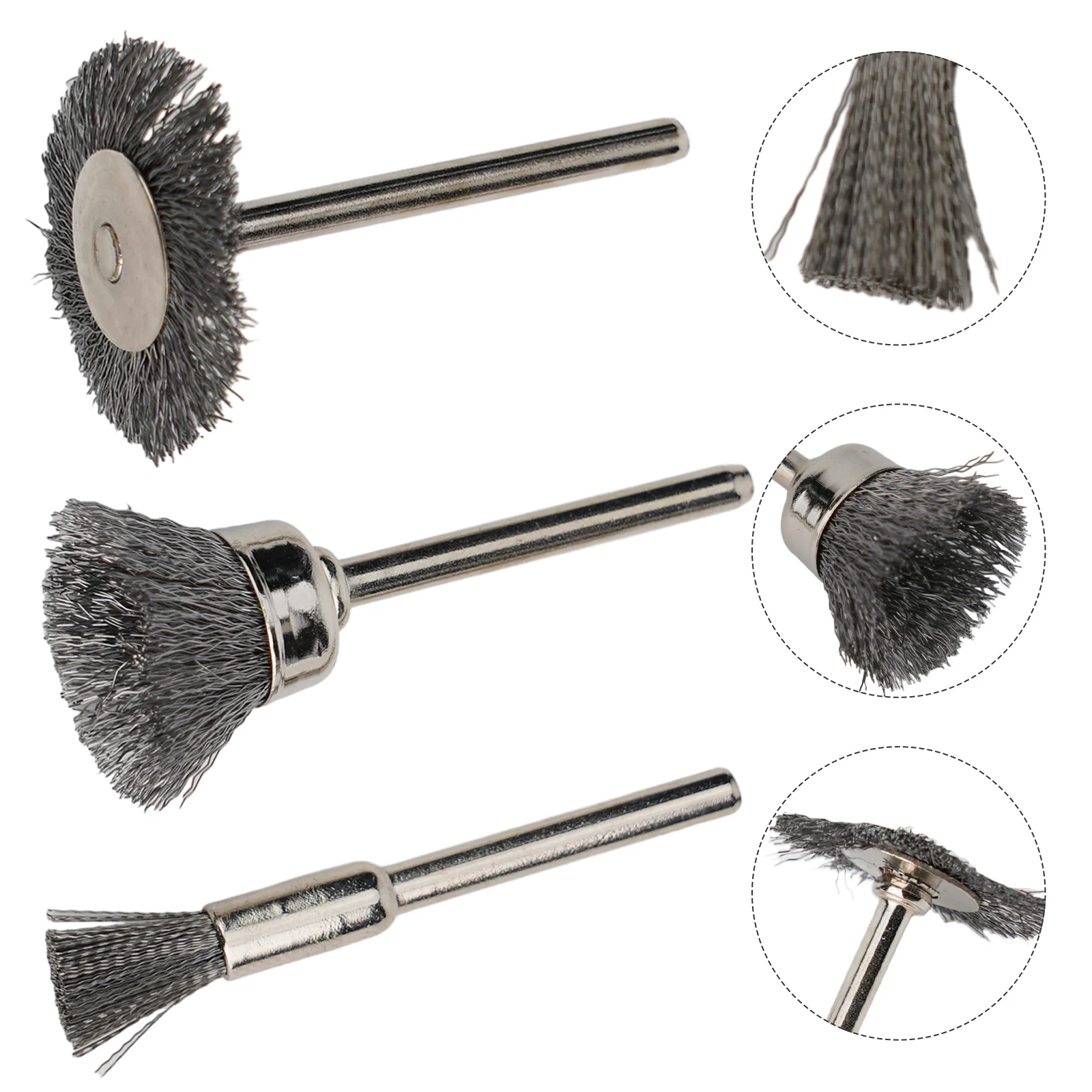 

3Pcs Stainless Steel Wire Brush Wire Wheel Rotary Tool Rust Removal Polishing Burring Stripping Residue Cleaning Brush