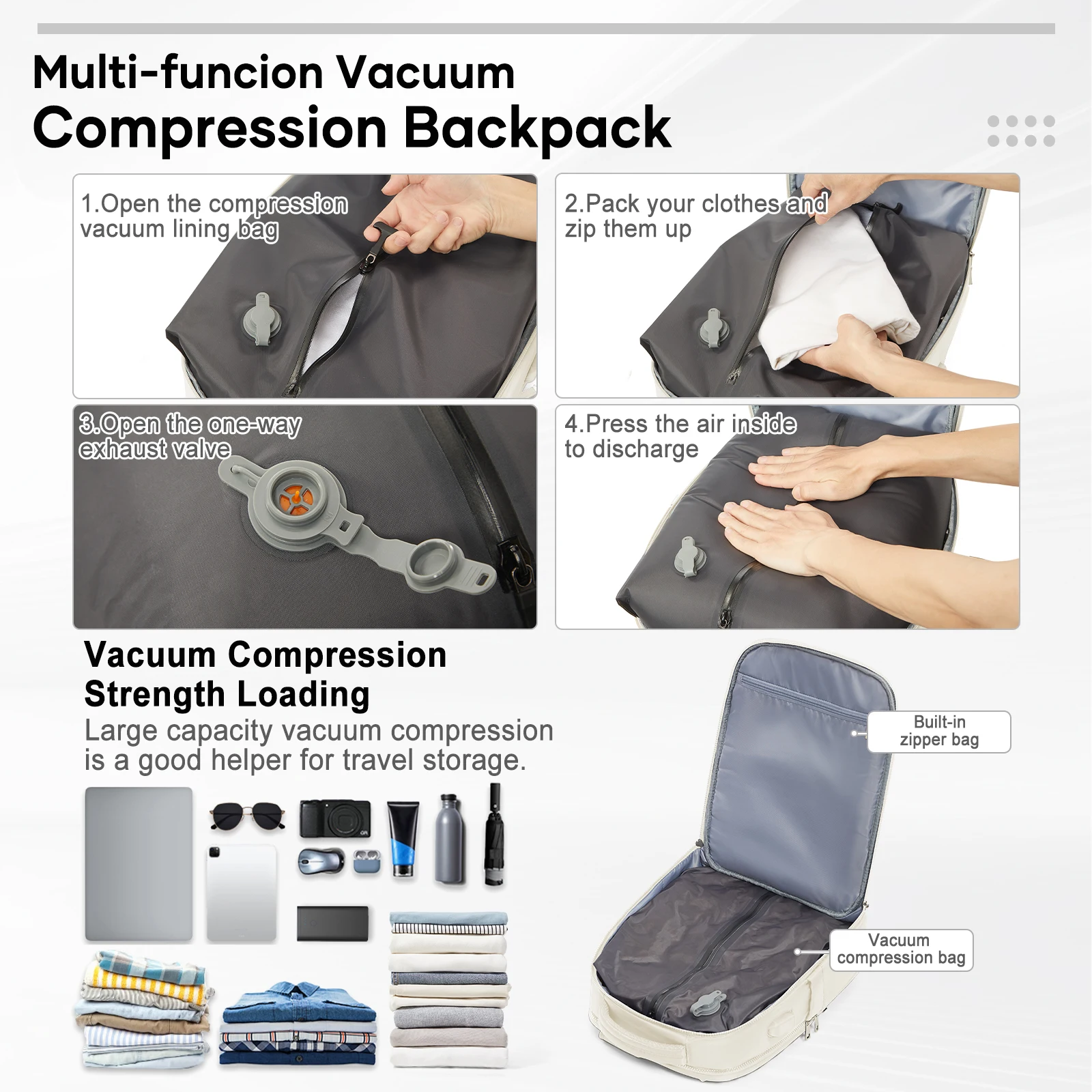 Aviation Approved Carry-On Backpack, Vacuum Compression Backpack For Women Men, Vacuum storage Bag Space-Saving,College Backpack