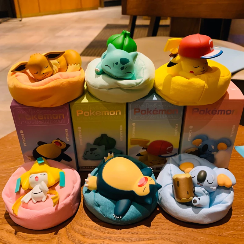 

Genuine Pokemon Figures Sleeping Elves Larvitar Komala Eevee Pikachu Bulbasaur Snorlax Anime Figure Office Decoration Gifts Boy