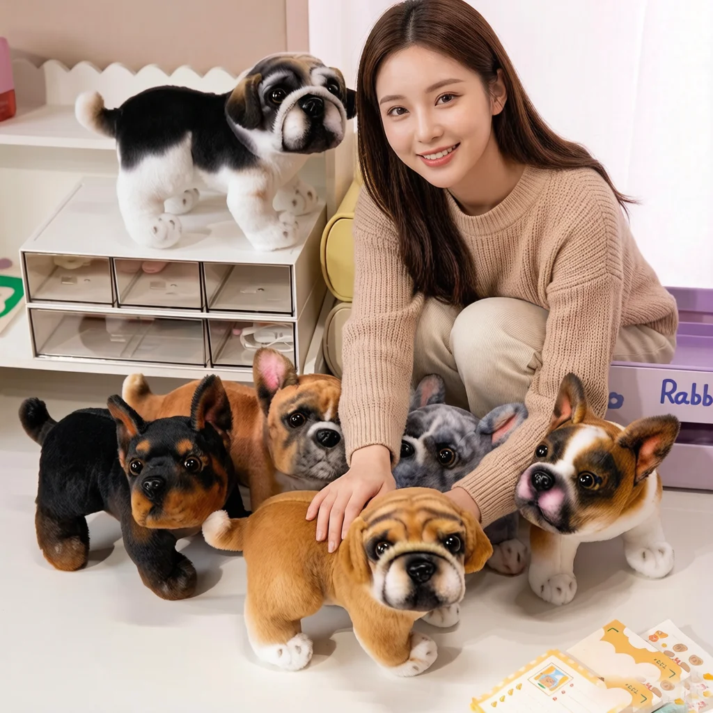 Cute 22cm Standing Bulldog Puppy Plush Toy – Adorable Turning Head Dog Plushie Birthday Gift