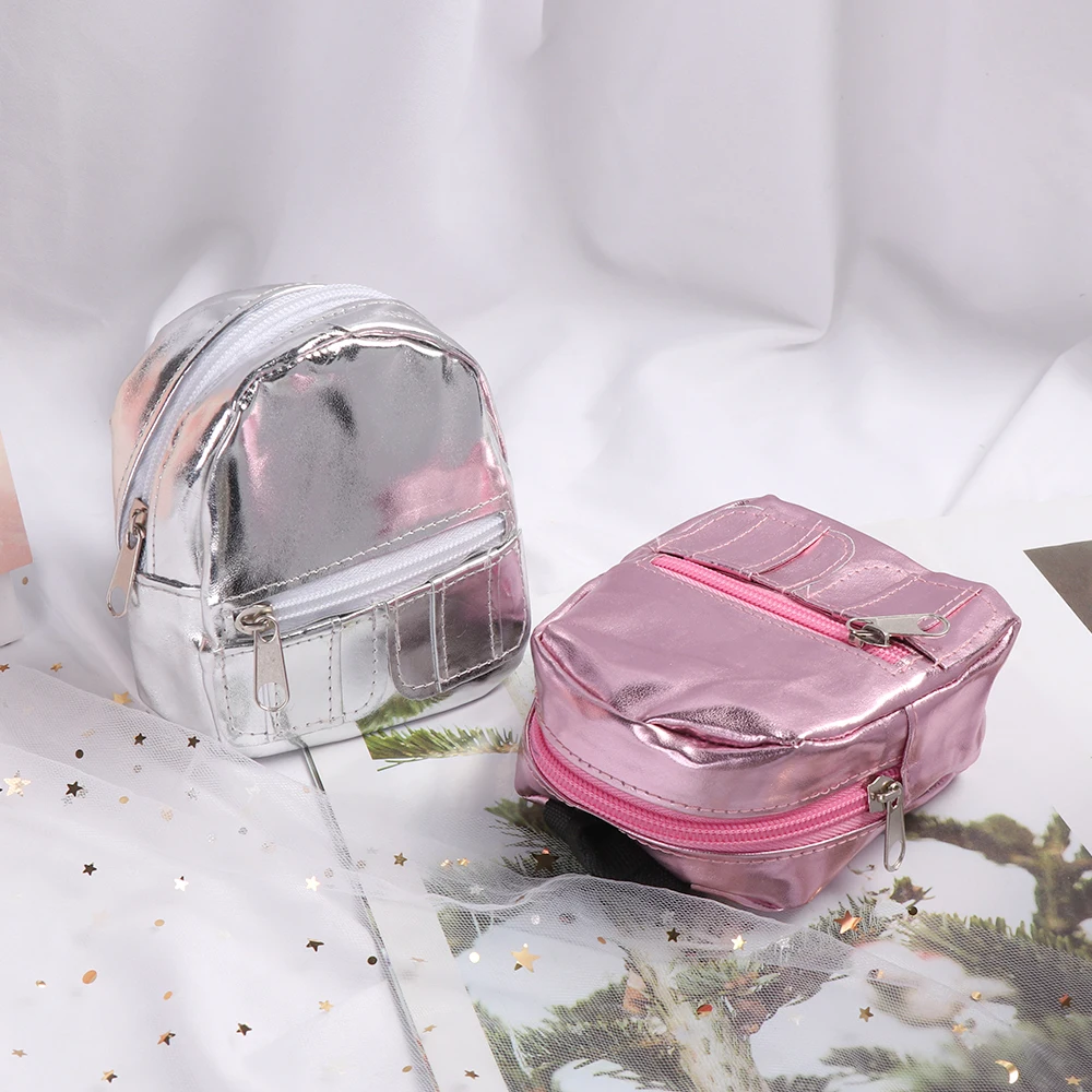 Fashion PU Glitter Pink Silver Mini Knapsack for 18 inches Girl Doll Backpack Doll Bag Dolls Accessories Kids Gift Children Toys