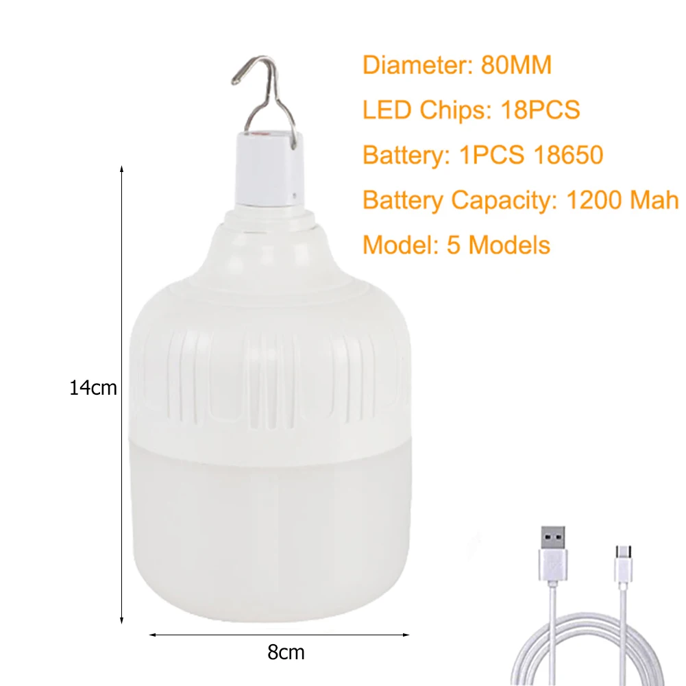 Portable Lantern Bulb Camping Light USB Rechargeable LED Emergency Lamp with Hook Garden Decor Lamp for BBQ Tents Battery Bulb