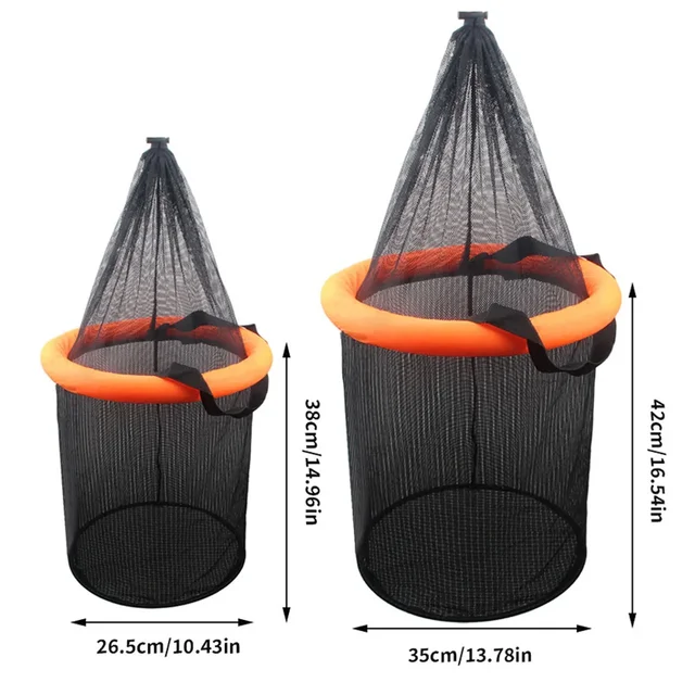 Fishing Basket Net Bag Collapsible Floating Fishing Net Portable Nylon Mesh Fish Shrimp Basket Landing Bucket Bait Net Storage 6