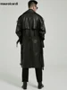 Mauroicardi Spring Autumn Long Black Crocodile Print Pu Leather Trench Coat Men Belt Double Breaste Runway European Fashion 2023 2