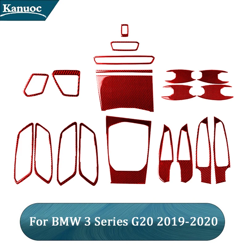 

Carbon Fiber Red Stickers Cover Trim For BMW 3 Series G20 G28 325Ii 330D 335 2019-2020 Car Interior Decorative Accessories