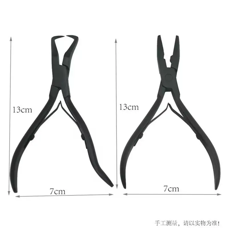 Black Salon Hair Extension Tools Kit with Opener Closer Pliers Loop and Crane Scissors