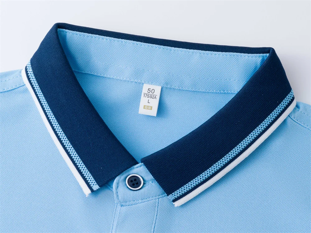Contrast collar Polo Shirt Slim Fit Short sleeved Lapel T-shirts Breathable Business Smart Golf Shirts Summer