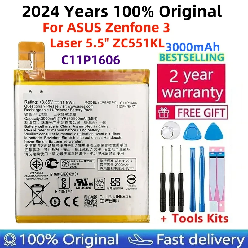 

Original C11P1606 Phone Battery For ASUS Zenfone 3 Laser 5.5" ZC551KL 3000mAh High Capacity Batteries Bateria+Free Tools